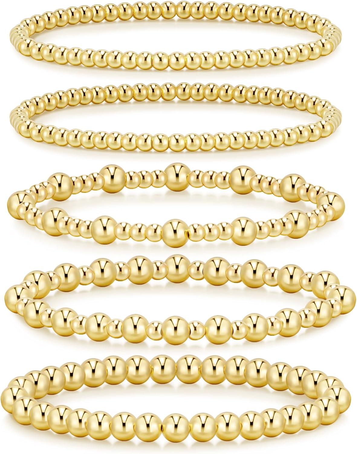 Manufacturer  adoyi Gold Bracelets for Women Waterproof, 14K Gold Plated Beaded Strand Bead Ball Bracelets stack Adjustable Jewelry Set for Gifts  bracelets
