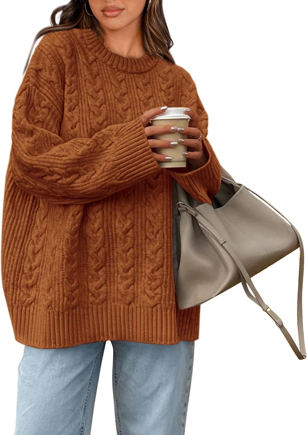 Manufacturer  Okiwam Women's Oversized Sweaters Crewneck Cable Knit Pullover Casual Loose Fall Outfits Fashion Clothes 2025   sweaters