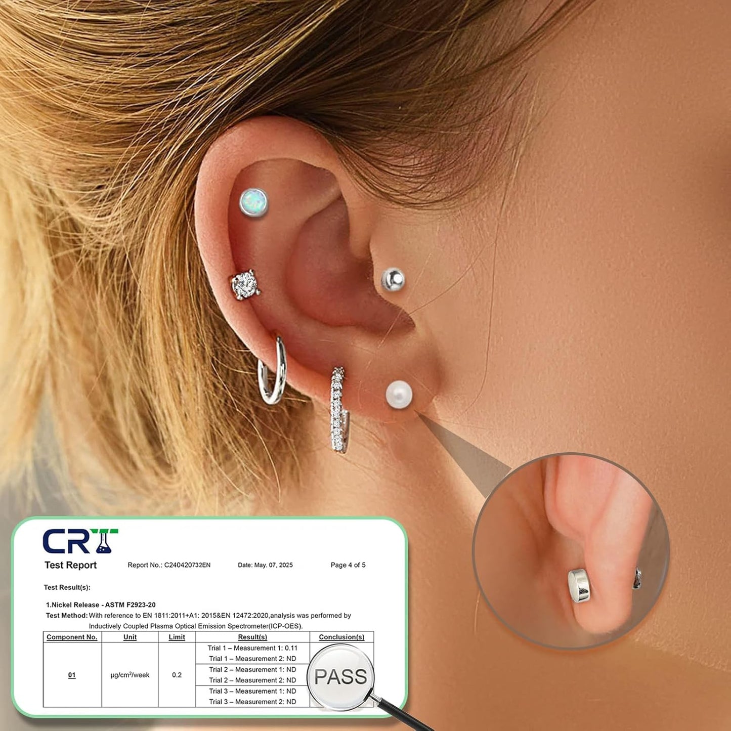 Manufacturer  Surgical Steel Flat Back Earrings Set for Multiple Piercing Sensitive Ears,Sterling Silver Hypoallergenic Small Cartilage Huggie Hoop Earrings Titanium Tiny CZ Pearl Opal Stud Earrings for Women  earring
