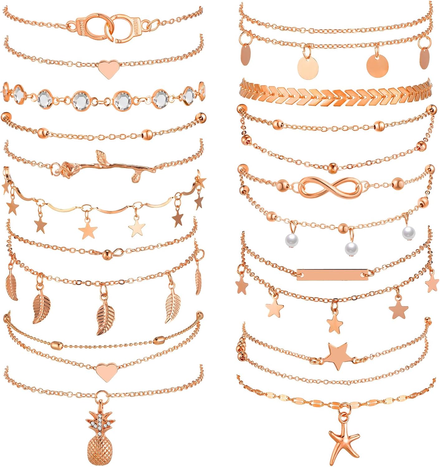 Manufacturer  Hicarer 16 Pieces Ankle Bracelets 14K for Women Anklets Set Boho Beach Anklets Foot Chains Adjustable Foot Hand Jewelry Romantic Gift  bracelets