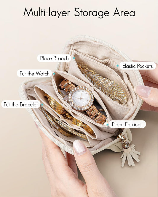 Manufacturer  Vlando Small Travel Jewelry Case,Travel Gifts for Women,Jewelry Pouch Bags with Zipper,Velvet Jewelry Organizer Storage Bag for Bracelet Rings Earring-Cream White   rings