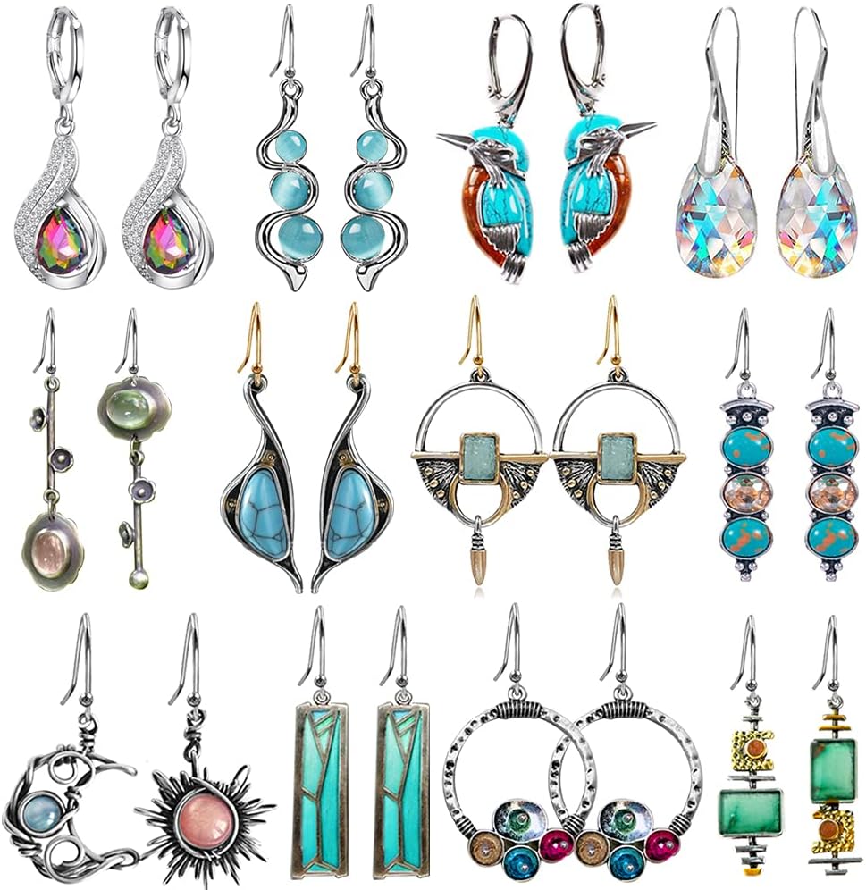 Manufacturer  12 Pairs Teardrop Druse Crystal Drop Dangle Earrings for Women Cubic Zirconia Huggie Hoop Earring Jewelry Set Christmas Gifts  earring