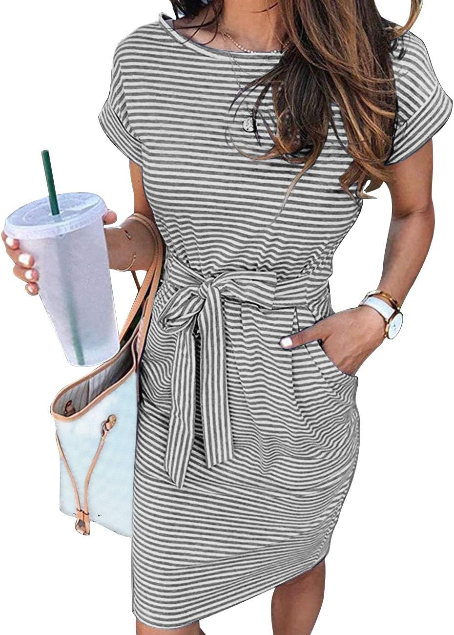 Manufacturer  MEROKEETY Women's Summer Striped Short Sleeve T Shirt Dress Casual Tie Waist with Pockets dresses
