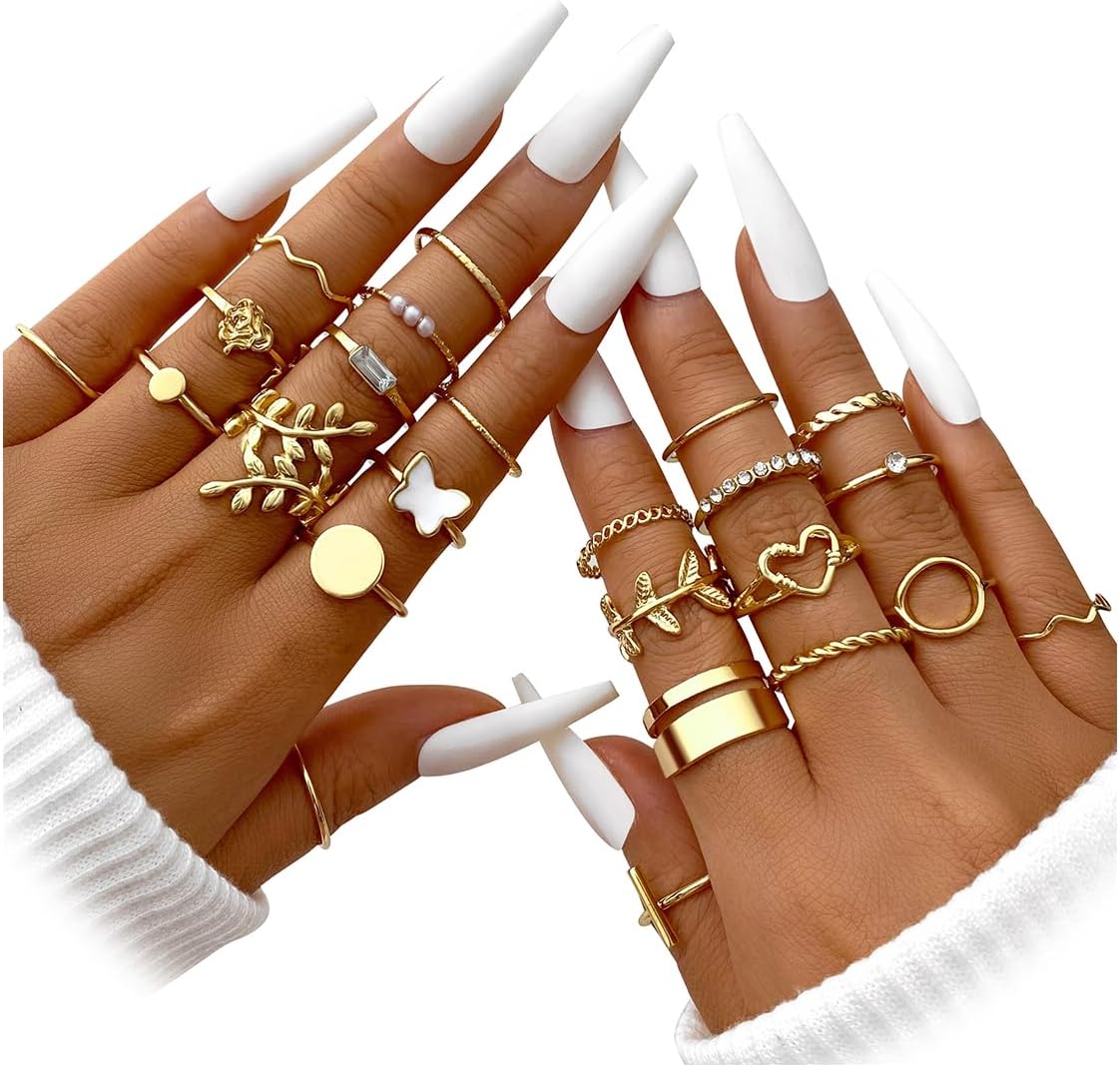 Manufacturer  iF YOU 25 Pcs Gold Knuckle Ring Set for Women, Chunky Stackable Finger Midi Rings, Silver Simple Stacking Cute Rings Pack Trendy Stuff Jewelry Gift   rings