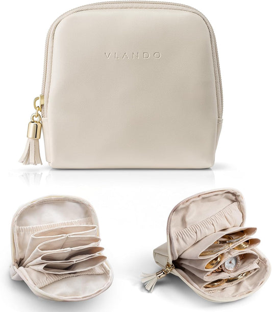 Manufacturer  Vlando Small Travel Jewelry Case,Travel Gifts for Women,Jewelry Pouch Bags with Zipper,Velvet Jewelry Organizer Storage Bag for Bracelet Rings Earring-Cream White   rings