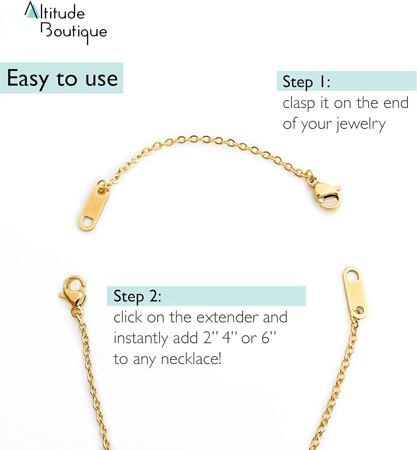 Manufacturer  Altitude Boutique 18k Gold Plated Necklace Extenders Delicate Necklace Extender Chain Set for Women 3 Piece Set, Extensions 2", 4", 6" Inches Hypoallergenic in Gold, Rose Gold, or Silver  Necklace