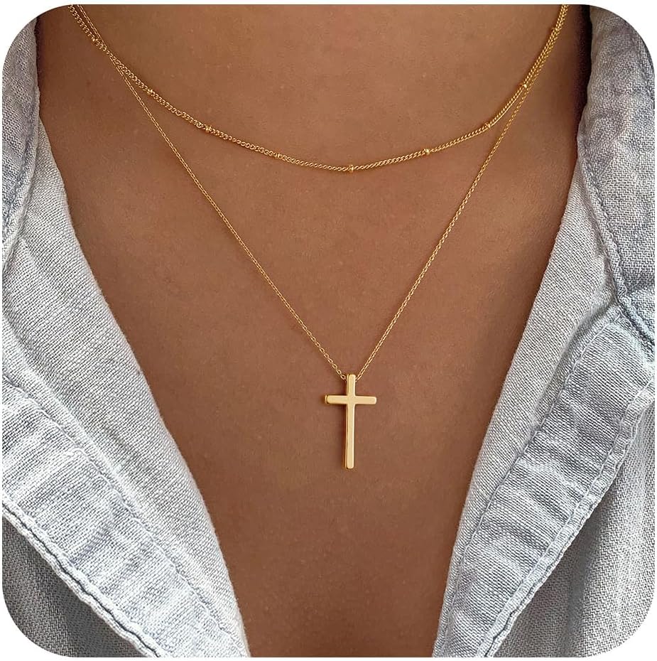 Manufacturer  M MOOHAM Cross Necklace for Women - Dainty Cute Bubble 3D Cross Pendant Necklace Sideways Cross Choker Layered 14K Real Gold Plated Cross Necklace Gifts for Women Girls  necklace