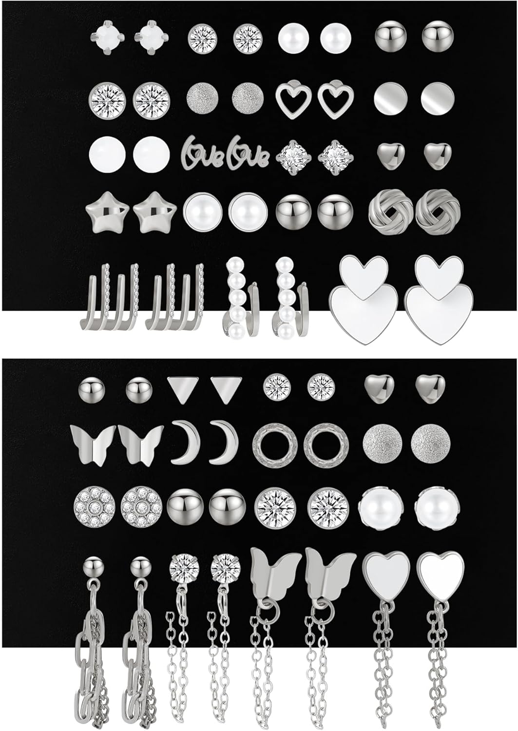 Manufacturer  68 Pairs Gold Stud Earrings for Women Multipack, Hypoallergenic Assorted Earring Set Multiple Piercings, Cubic Zirconia Pearl Butterfly Stud Hoop Earring Pack  earring