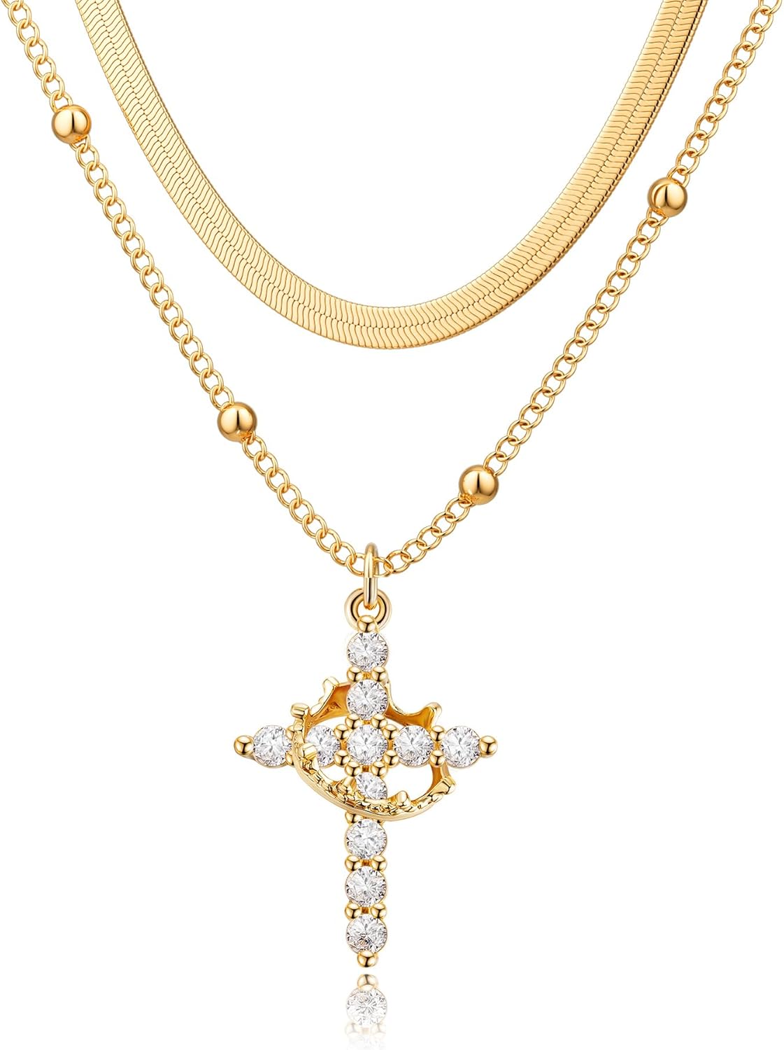 Manufacturer  Upgraded Crown Cross Necklace for Women Women's Gifts 14K Gold Plated Crown Cross Pendant Necklace Diamond Cross Necklaces Faith Cross Jewelry First Communion Gifts  Necklace