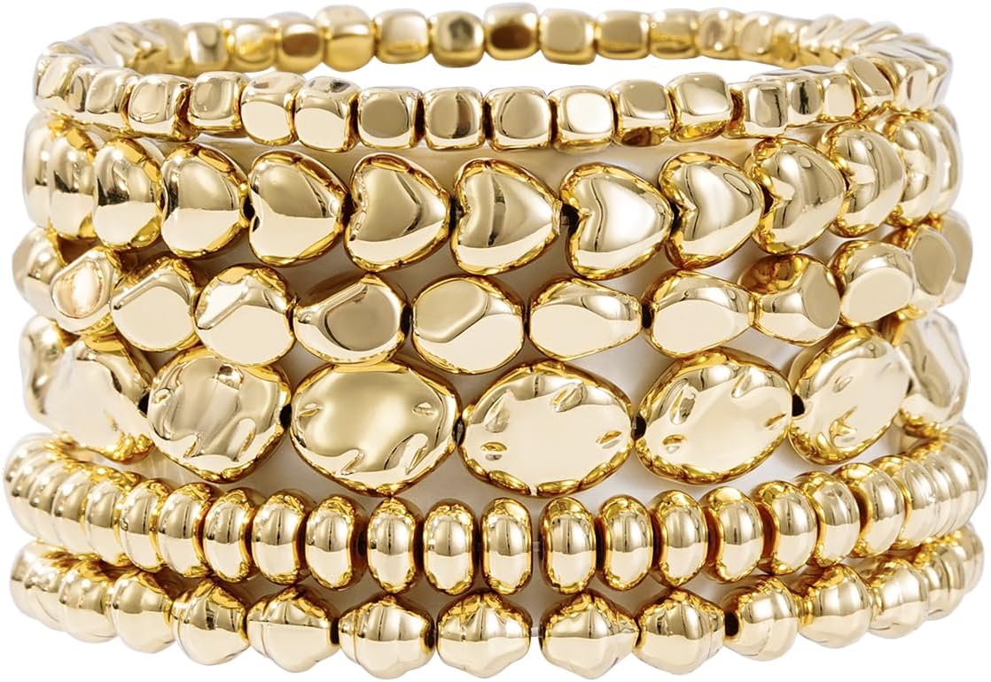 Manufacturer  Gold Beaded Bracelets for Women Trendy, 14K Gold Plated Stack Cross Pearl Gold Bead Stretch Bracelets Set Elastic Hypoallergenic Bracelets Jewelry Gifts  bracelets