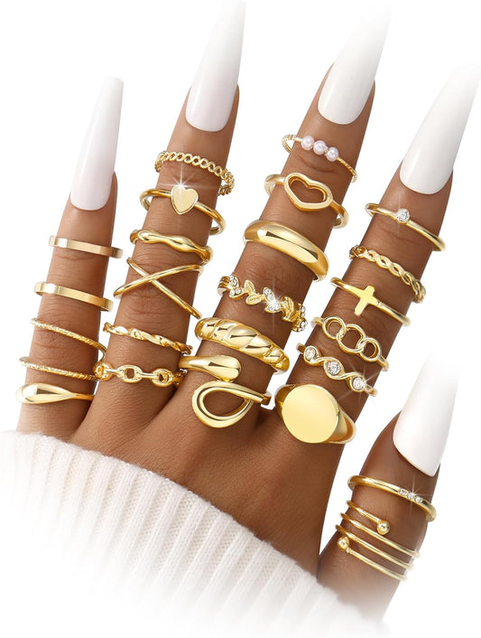 Manufacturer  FAXHION 60 Pcs Gold Stackable Rings for Women, Knuckle Rings Chunky Gold Ring Set Dainty Stacking Cute Rings, Multiple Sizes Cute Jewelry Set Gift   rings