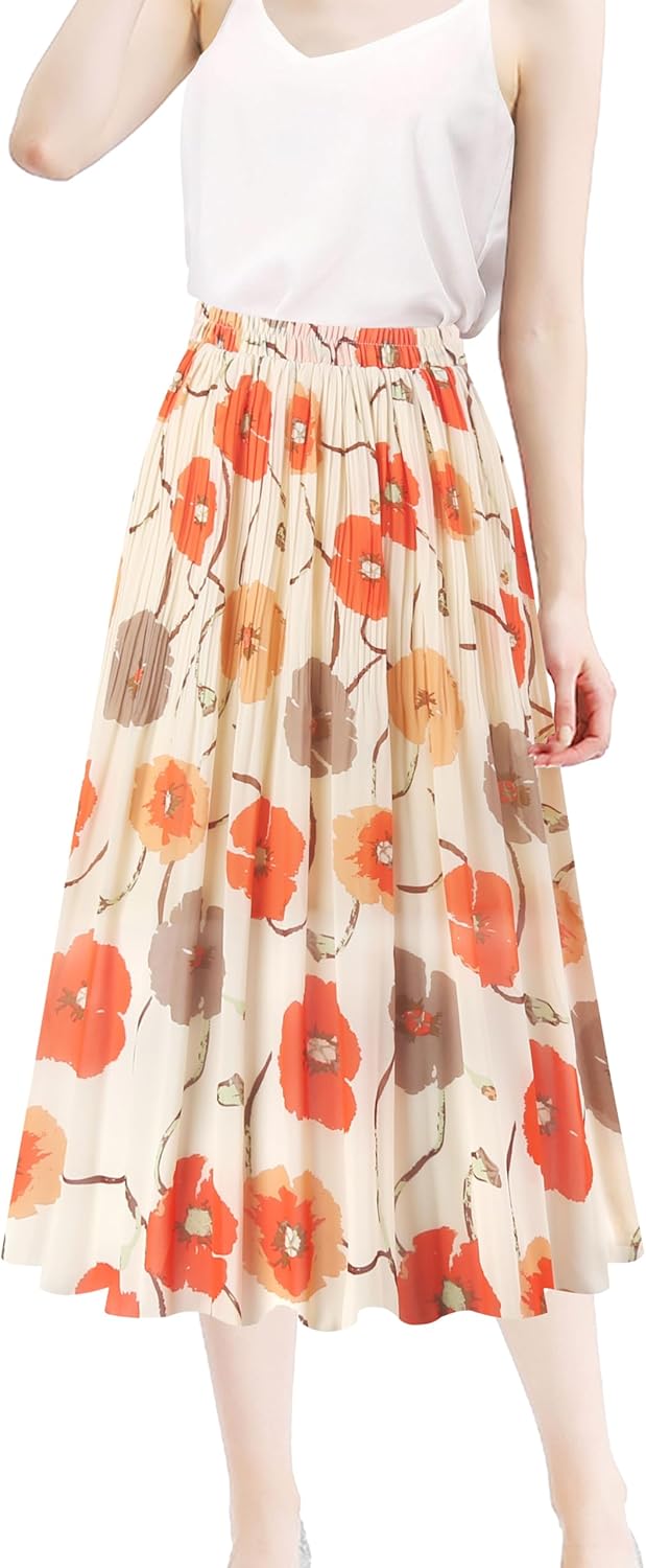 Manufacturer  Kingfancy Women's Pleated Skirt Chiffon Elastic Waist A-Line Midi Length Skirt skirts