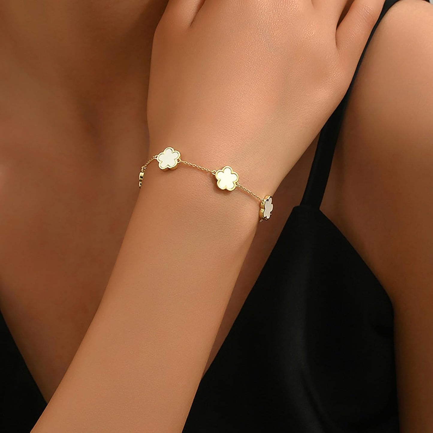 Manufacturer  TICVSS Four Leaf Clover Bracelet for Women 18K Gold Plated Stainless Steel Lucky 4 Leaf Gold Link Bracelet Jewelry Gift for Women  bracelets