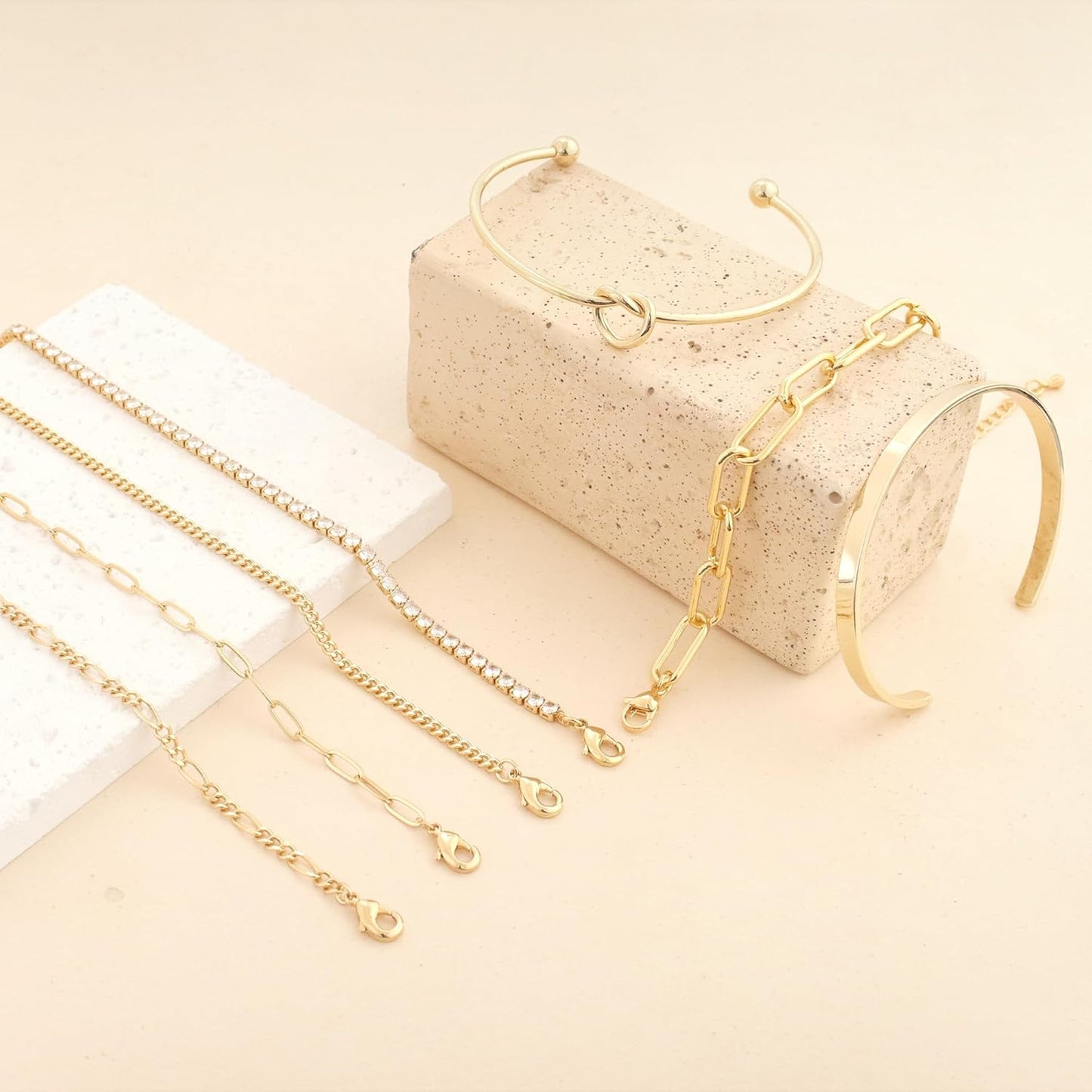 Manufacturer  Gold Bangle Cuff Knot Bracelet for Women Stack Non Tarnish 14k Gold Plated Dainty Cubic Zirconia Tennis Bracelets Jewelry Set for Women Trendy  bracelets