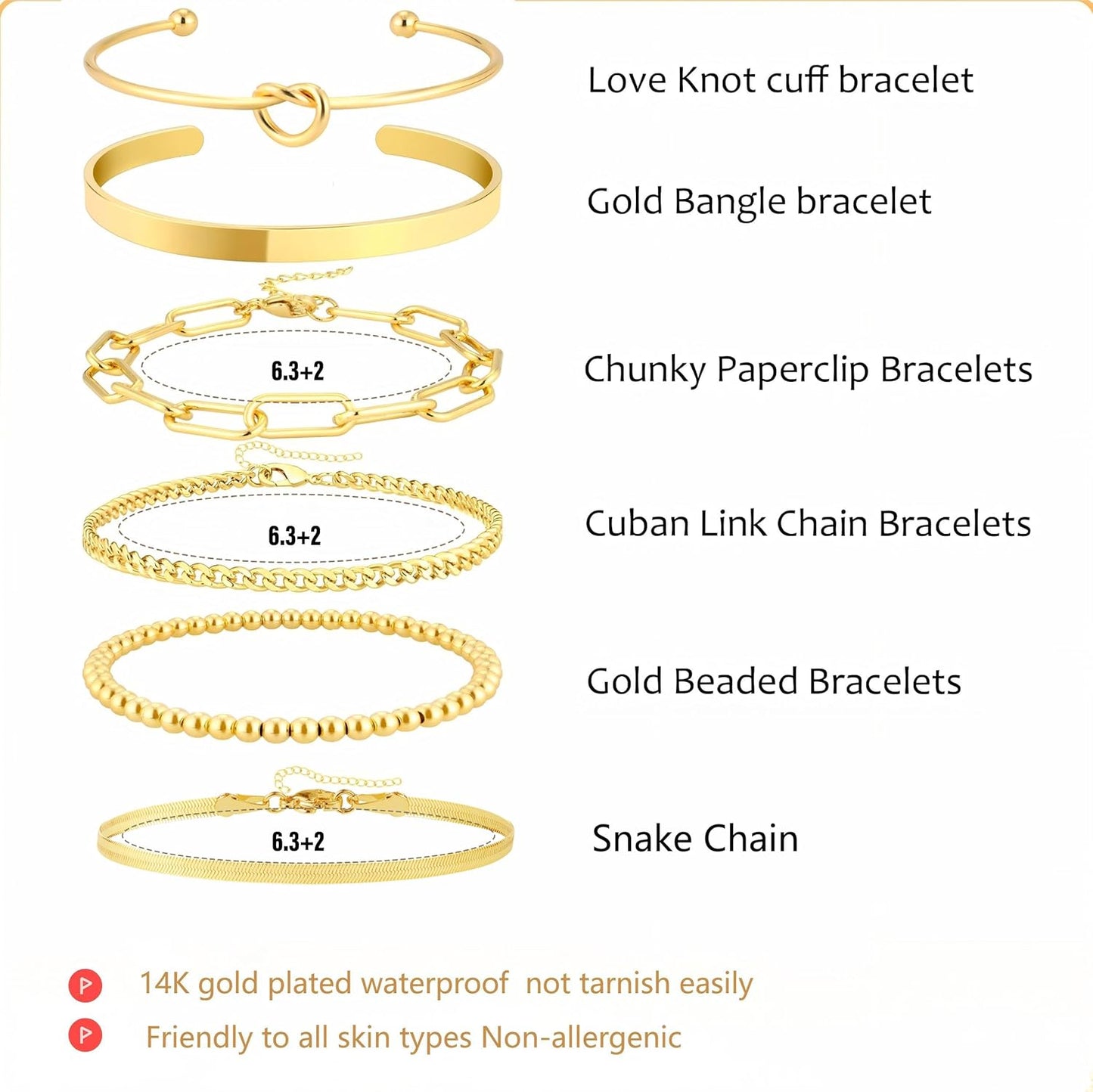 Manufacturer  Gold Bracelets for women 14K Gold Bangle Bracelet Stack - Adjustable Waterproof Trendy Bracelets Gold Filled Stacks Bangles Link Chain Gold Bracelet Non Tarnish for Women Jewelry Gifts  bracelets
