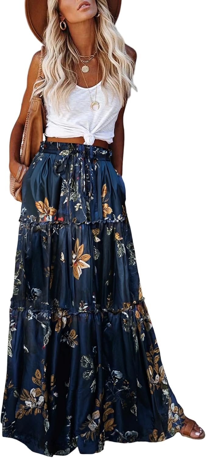 Manufacturer  EARKOHA Womens Casual High Waist Tie Paisley Print Long Maxi Skirt with Pockets skirts