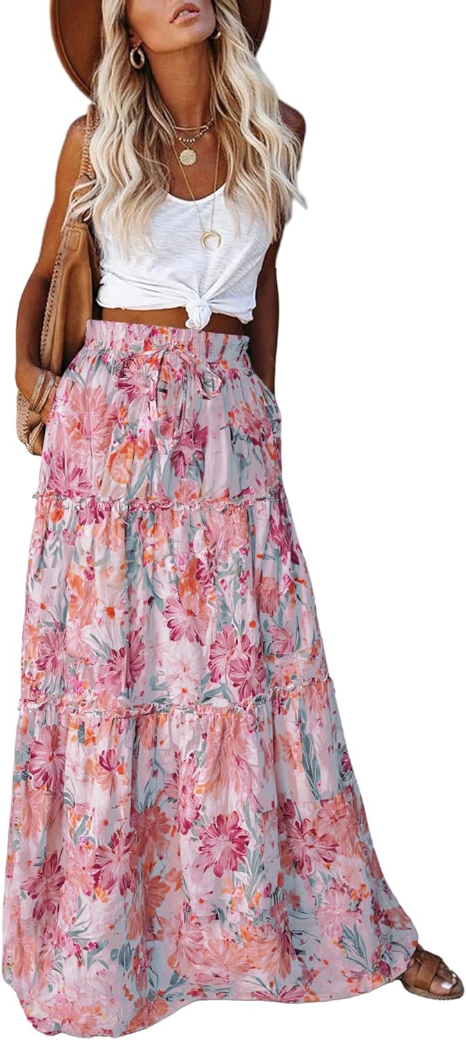 Manufacturer  EARKOHA Womens Casual High Waist Tie Paisley Print Long Maxi Skirt with Pockets skirts