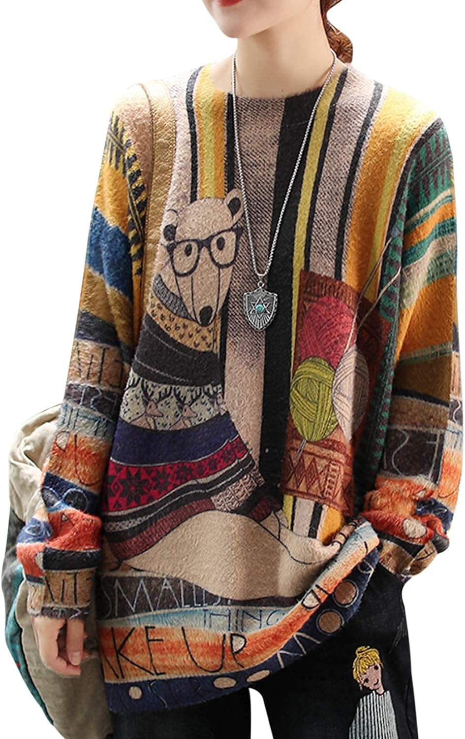 Manufacturer  YESNO Women Christmas Sweater Graphic Printed Oversized Pullover Sweaters Casual Loose Knit Tops S01   sweaters