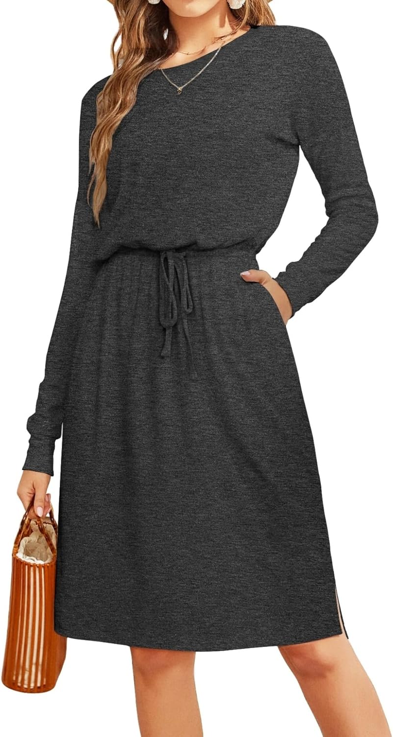 Manufacturer  Simier Fariry Womens Summer Hide Belly Knee Length Travel Dress Pocket Short Sleeve Midi Work Casual Teacher Outfit dresses