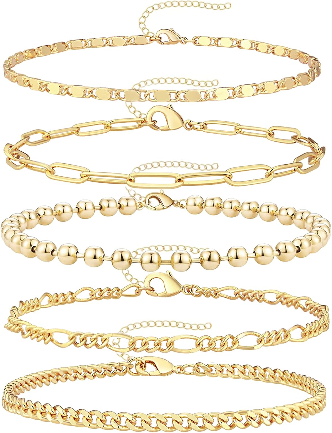 Manufacturer  Gold Bracelets for Women Trendy,14K Real Gold Plated Dainty Stackable Paperclip Cuban Link Chain Bracelets,Cuff Bracelets Jewelry Set Adjustable 7"+2"  bracelets