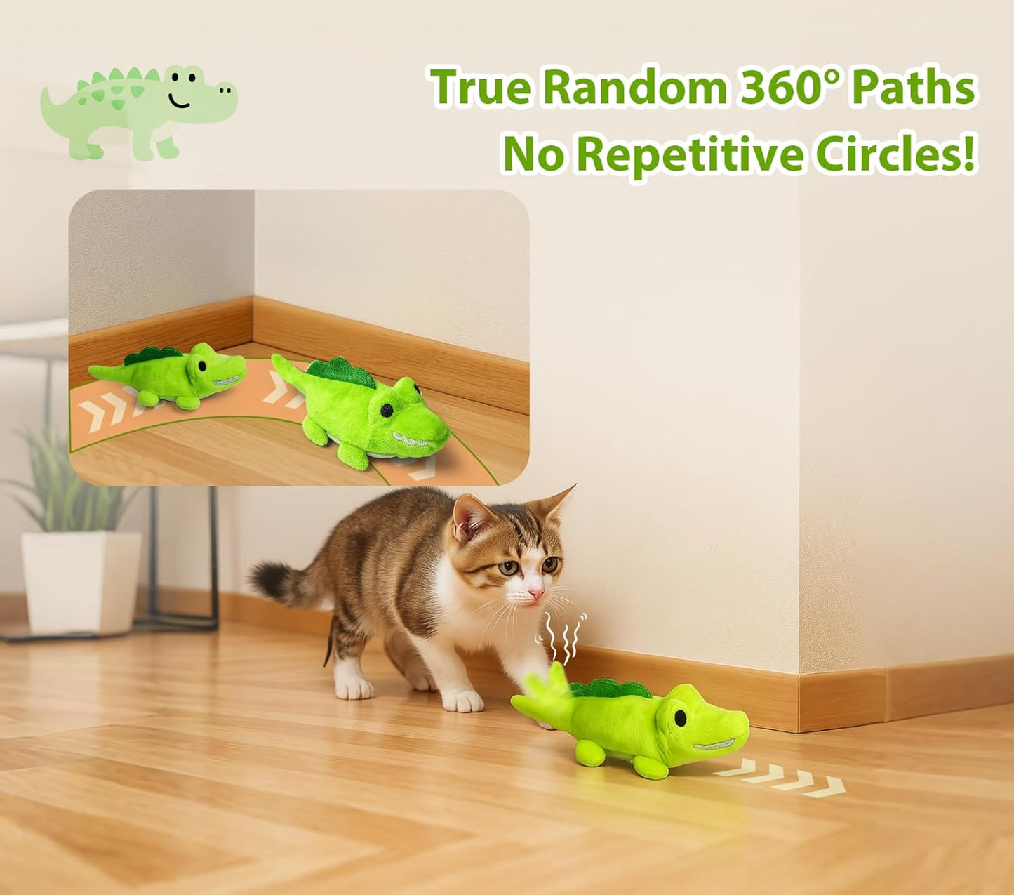 Manufacturer  Interactive Cat Toys for Indoor Cats - Self-Charging Croc Chase Toy with 360° Motion, Wagging Tail & Catnip, Automatic Exercise Toy for Bored Kittens/Adults(Short Plush)    Cat toy