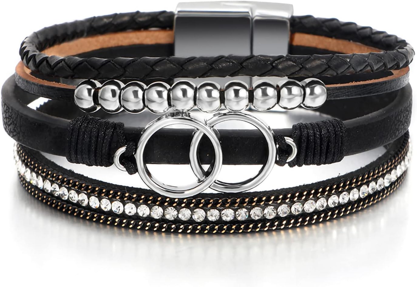 Manufacturer  Fesciory Leopard Bracelet for Women, Boho Leather Wrap Multi-Layer Pearl Crystal Bracelet Bangle Jewelry  bracelets