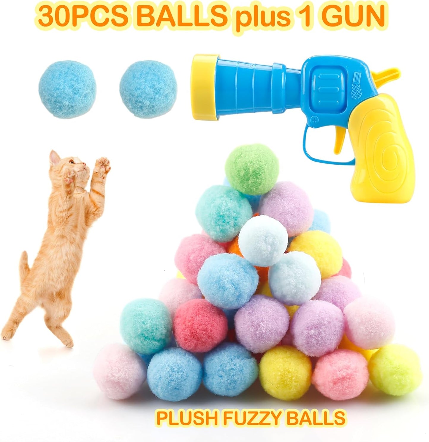 Manufacturer  31Pcs Cat Ball Toy Launcher Gun,Cat Balls Fetch Toy,30Pcs Plush Fuzzy Balls Launcher Cat Toy for Cats with 1 Gun,Funny Interactive Cat Toys for Bored Indoor Adult Cats,Cute Kitten Kitty Toys    Cat toy