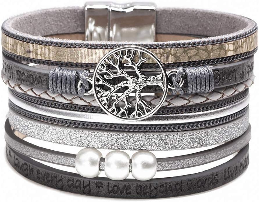 Manufacturer  Fesciory Leopard Bracelet for Women, Boho Leather Wrap Multi-Layer Pearl Crystal Bracelet Bangle Jewelry  bracelets