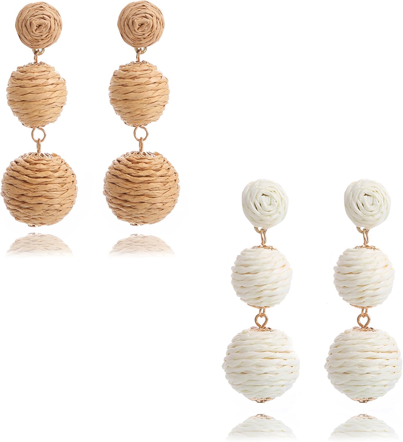 Manufacturer  4 Pairs Handmade Raffia Rattan Bohemian Round Drop Dangle Earrings for Women, Boho Statement Cute Fun Hoop Earrings Set  earring