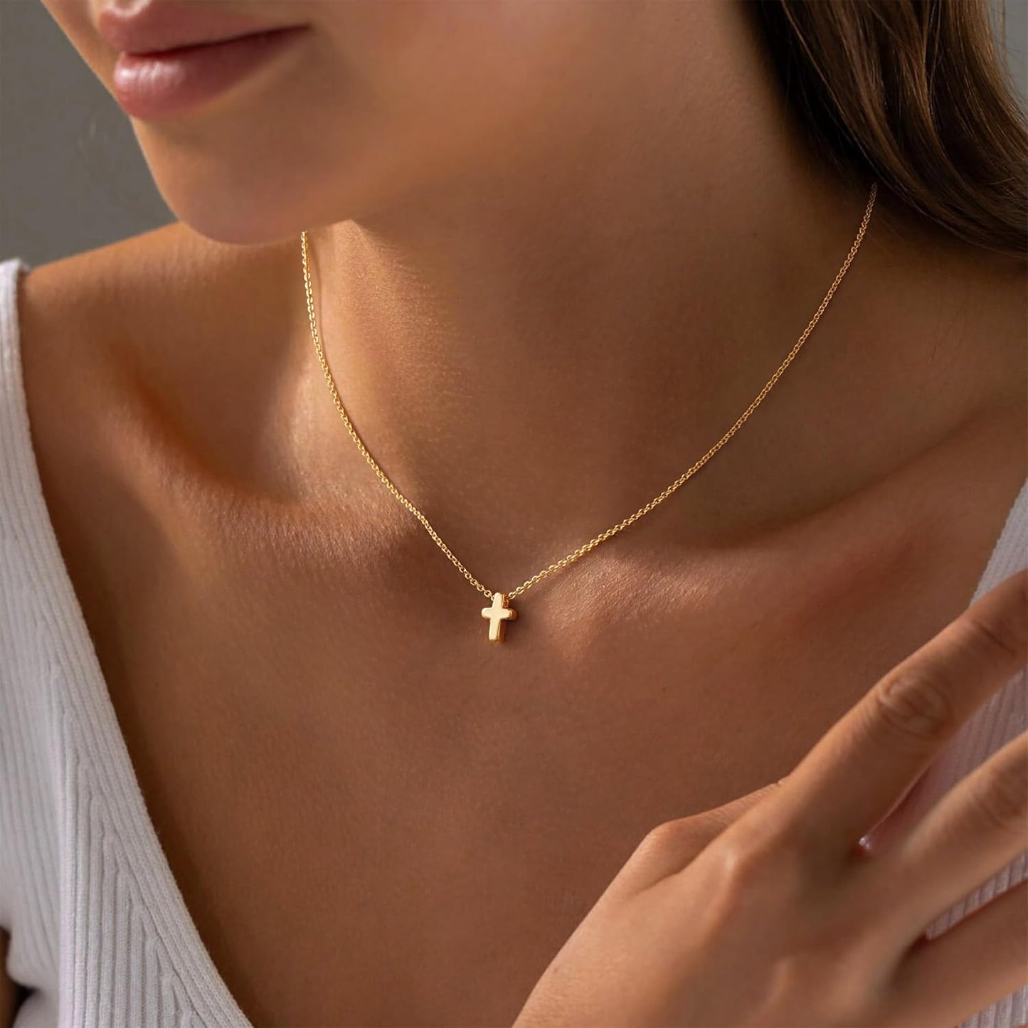 Manufacturer  M MOOHAM Cross Necklace for Women - Dainty Cute Bubble 3D Cross Pendant Necklace Sideways Cross Choker Layered 14K Real Gold Plated Cross Necklace Gifts for Women Girls  necklace