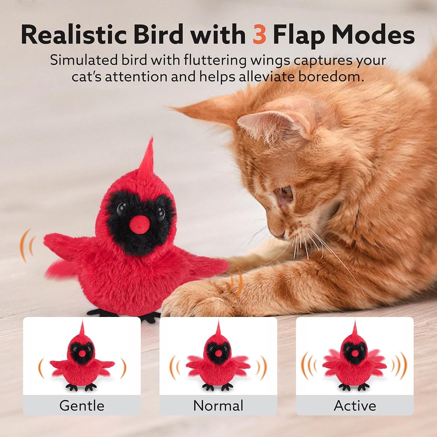 Manufacturer  Flapping Cardinal Cat Toys, Interactive Cat Exercise Toy with Lifelike Bird Chirp, USB Rechargeable Automatic Cat Kicker Catnip Toys for Bored Indoor Adult Cats Kittens    Cat toy