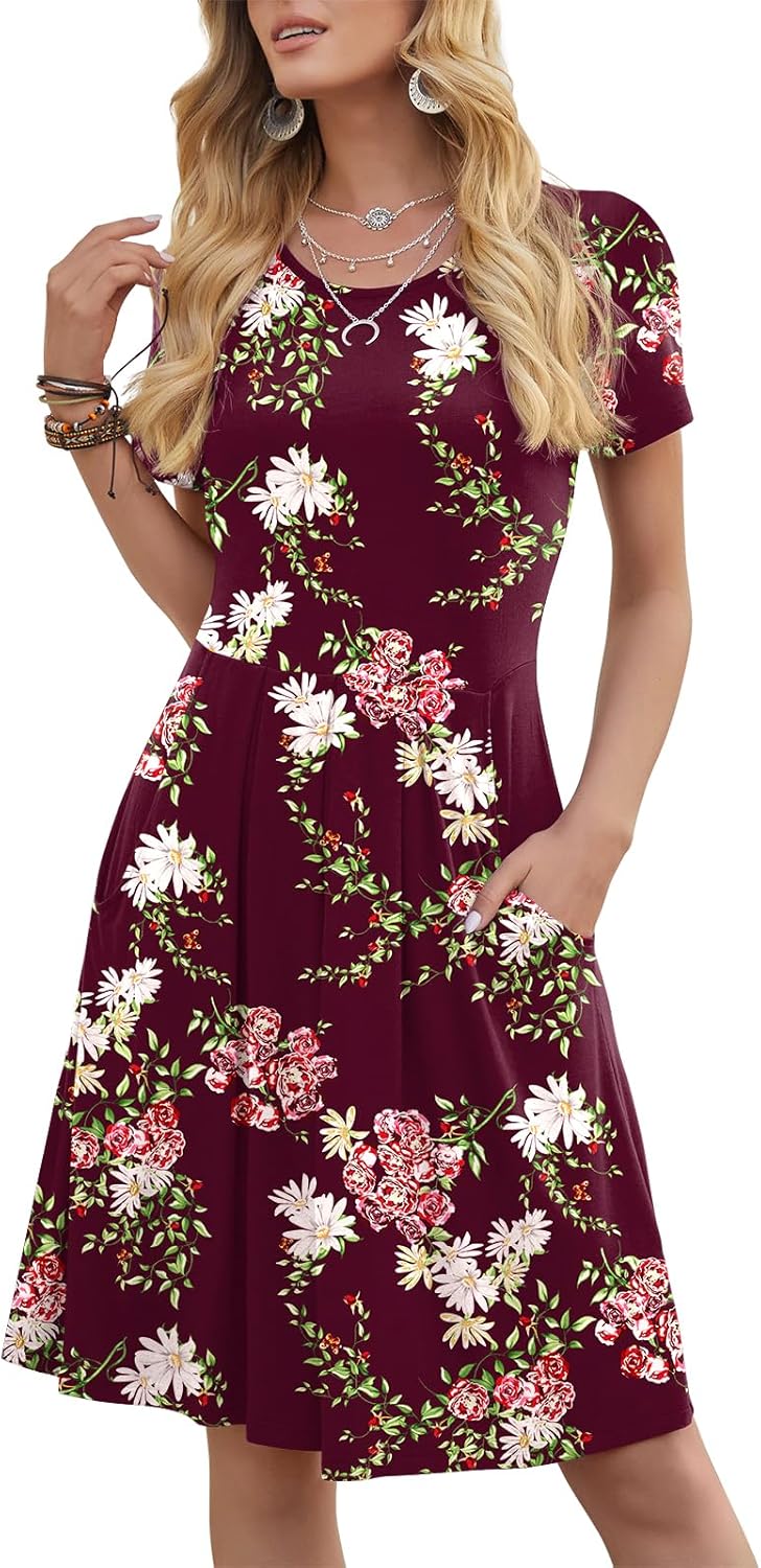 Manufacturer  DouBCQ Women's Casual Flowy Pleated Loose Dresses with Pockets dresses