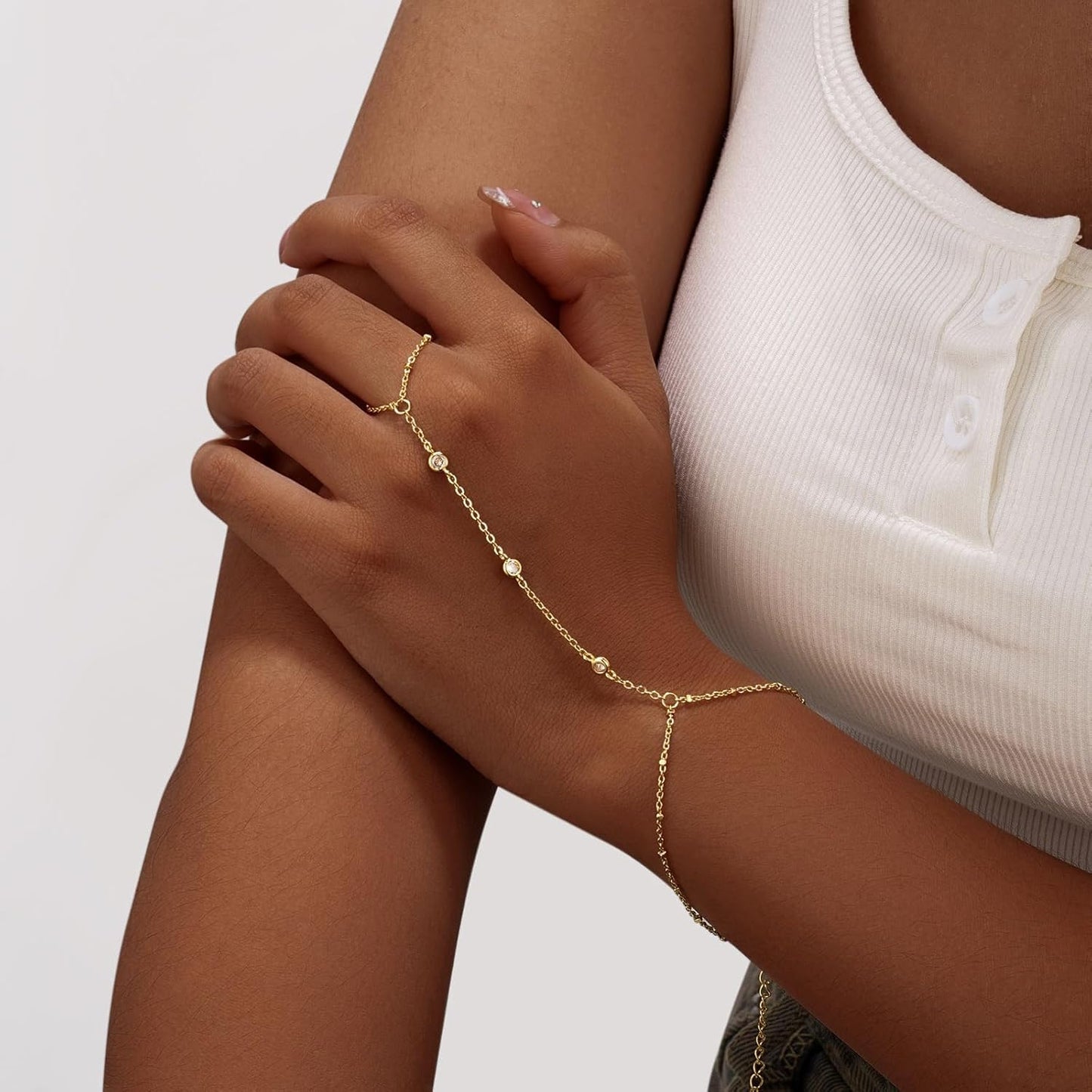 Manufacturer  Bracelets for Women,14K Gold/Silver Plated Dainty Hand Chain Bracelets Trendy Ring Chain Bracelet Charm Gold Cuff Bangle Stackable Bracelets Fashion Body Jewelry Adjustable Waterproof Gifts for Her  bracelets