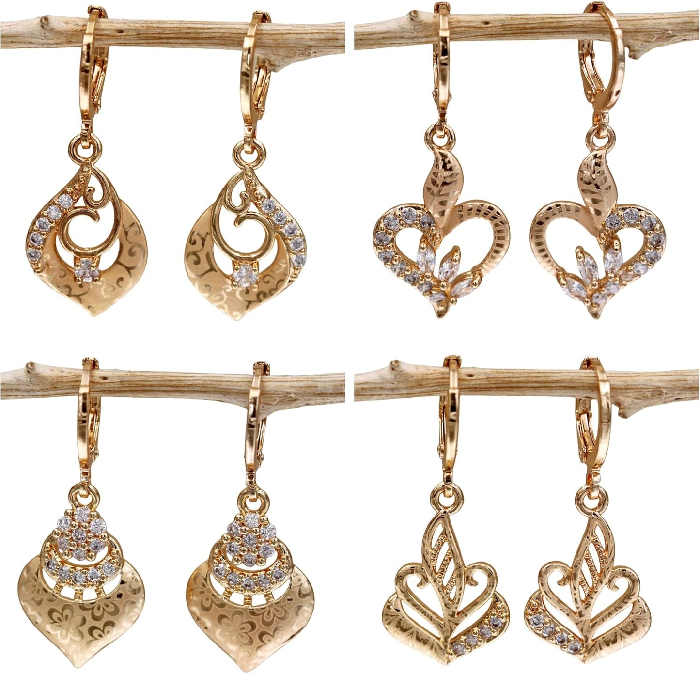 Manufacturer  18K Gold Plated, 4 Pairs Dangle Earrings Set for Women, Flower/Heart/Animal/Pearl Drop earrings, Hypoallergenic Cubic Zirconia Earrings, Lightweight, Party, gold earrings, Jewelry for Gifts, Fashion  earring