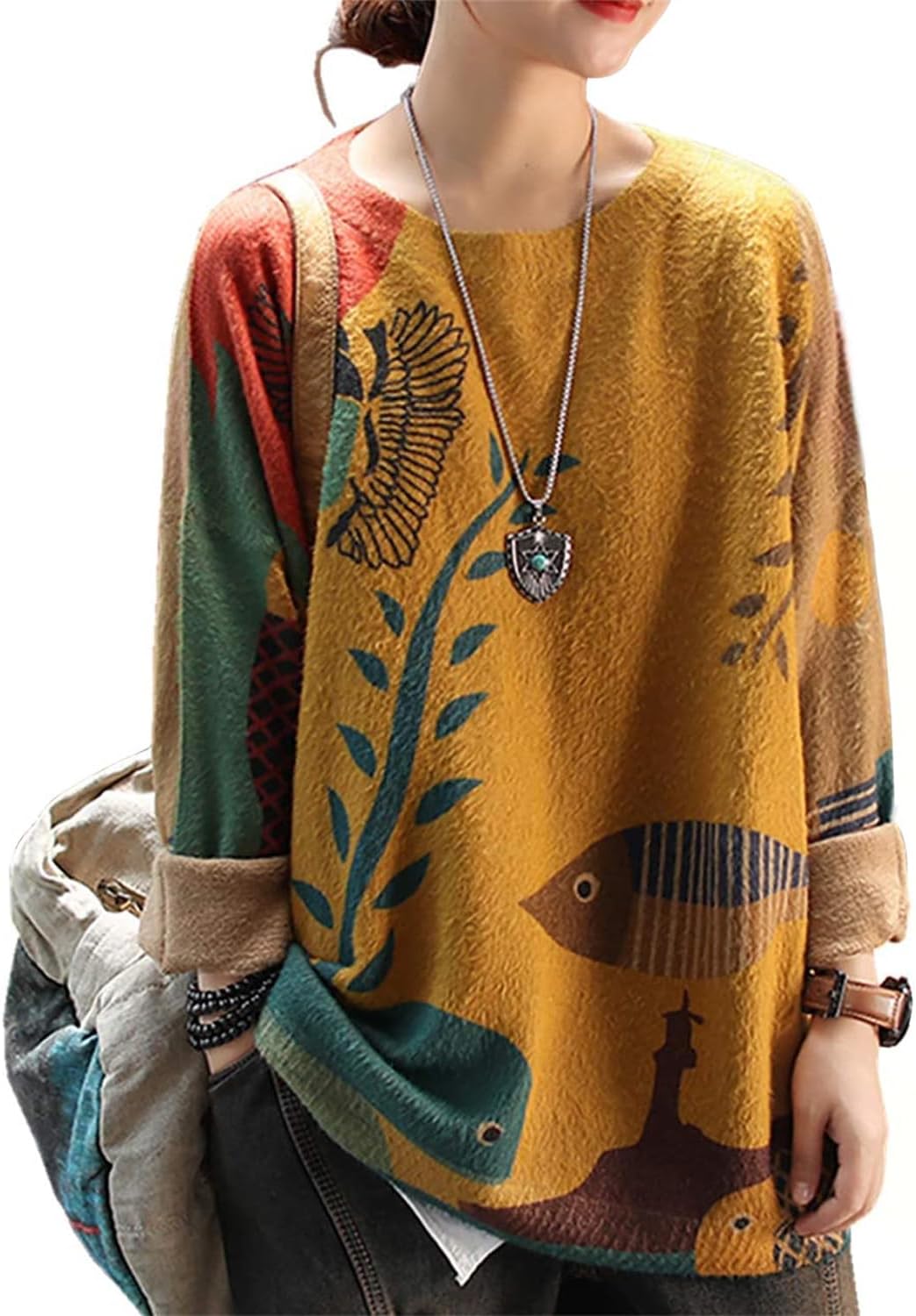 Manufacturer  YESNO Women Christmas Sweater Graphic Printed Oversized Pullover Sweaters Casual Loose Knit Tops S01   sweaters