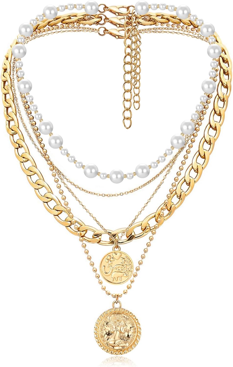 Manufacturer  MJartoria Gold Layered Necklaces for Women Trendy Retro Coin Pendant Necklace Dainty Chunky Chain Choker Necklaces for Jewelry Birthday Gifts  necklace