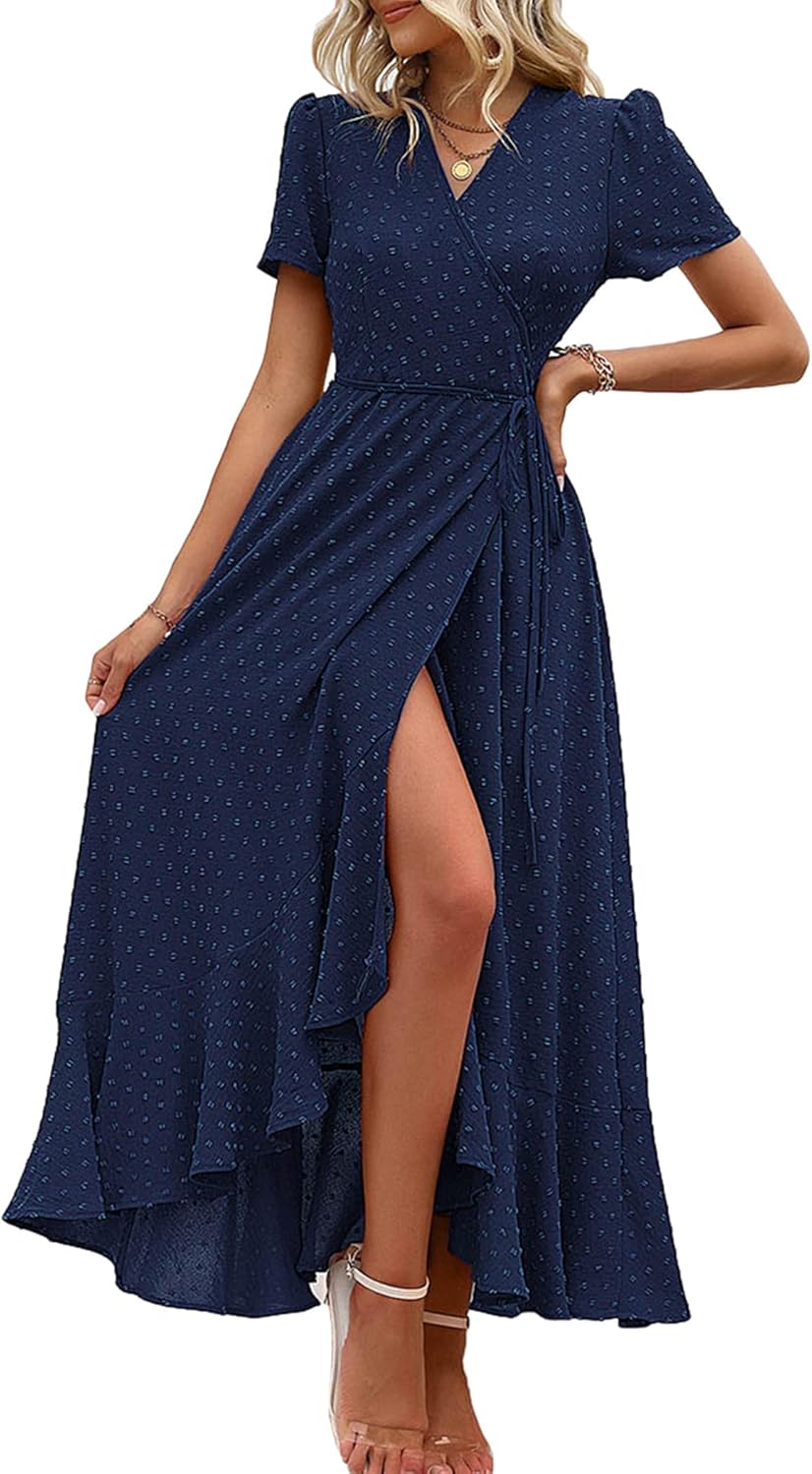 Manufacturer  PRETTYGARDEN Women's Summer Maxi Dress Casual Wrap Floral Boho Short Sleeve V Neck Split Ruffle Beach Long Dresses dresses