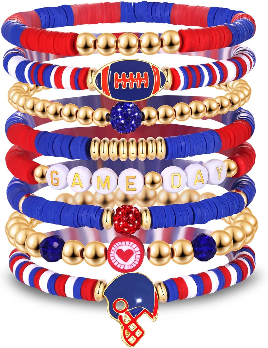 Manufacturer  Game Day Bracelets for Women - Red, Black, Blue Heishi Clay Beaded Stretch Bracelets - Stackable Sports Charm Bracelet Bangles - Football Mom Accessories & Outfits Jewelry Gifts  bracelets