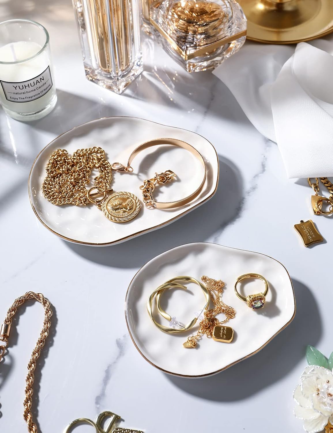 Manufacturer  AISBUGUR Jewelry Dish Set of 2, Large Jewelry Tray for More Jewelry Ring Dish Jewelry Bowl with Beautiful Package and Greeting Card Perfect for Birthday Gifts for Women   rings