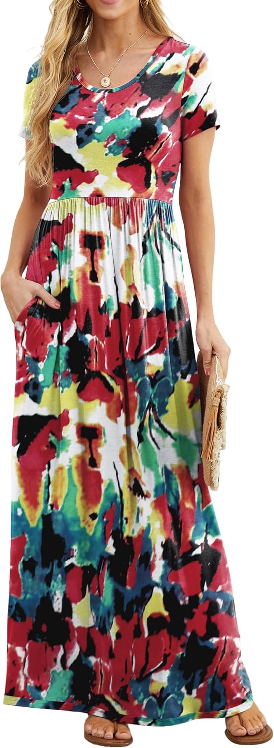 Manufacturer  GRECERELLE Women Summer Crew Neck Casual Short Sleeve Solid Floral Print Long Maxi Dress with Pockets dresses