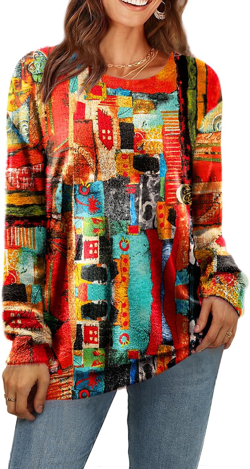 Manufacturer  YESNO Women Christmas Sweater Graphic Printed Oversized Pullover Sweaters Casual Loose Knit Tops S01   sweaters