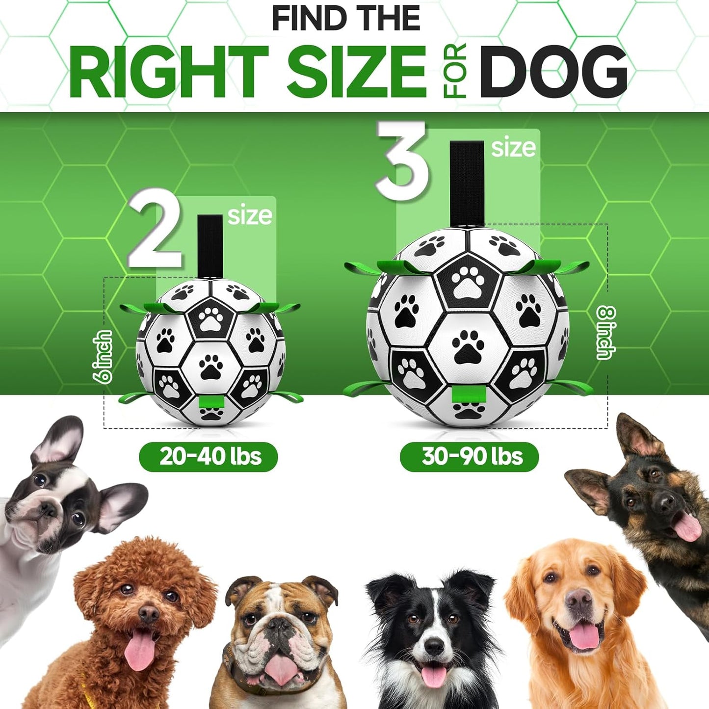 Manufacturer   QDAN Premium Dog Toys Balls, Dog Soccer Ball with Straps, Dog Birthday Gifts, Herding Ball, Durable Balls for Small Medium Pet, Puppy Outdoor Toy, Pet Training Soccer Ball, World Cup Soccer (6 Inch)    Dog toy