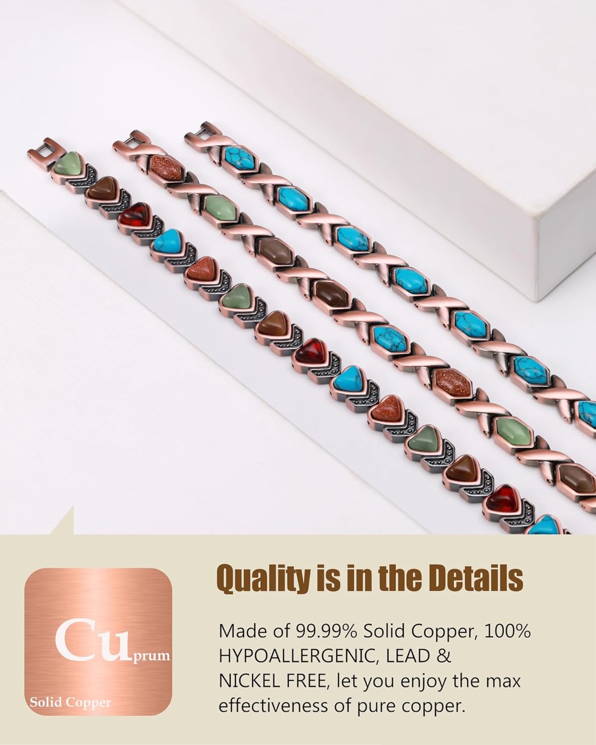 Manufacturer  Feraco Pure Copper Bracelets for Women, Ultra Strength Magnetic Bracelet with 3800 Gauss Magnets & Natural Turquoise & Stones, Adjustable, Jewelry Gift  bracelets