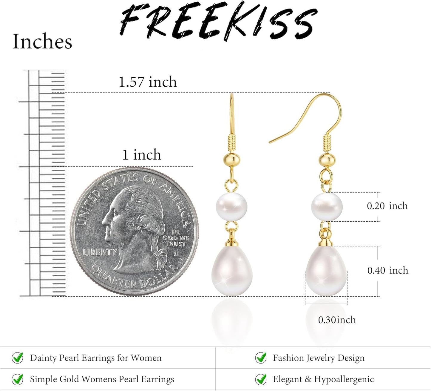 Manufacturer  Freekiss Pearl Earrings for Women Trendy: Flat Back Stud Earrings 14K Gold Plated/925 Sterling Silver Freshwater Pearl Dangle Earrings Cute Bow Earrings Wedding Jewelry Birthday Gifts for Women Girls  earring