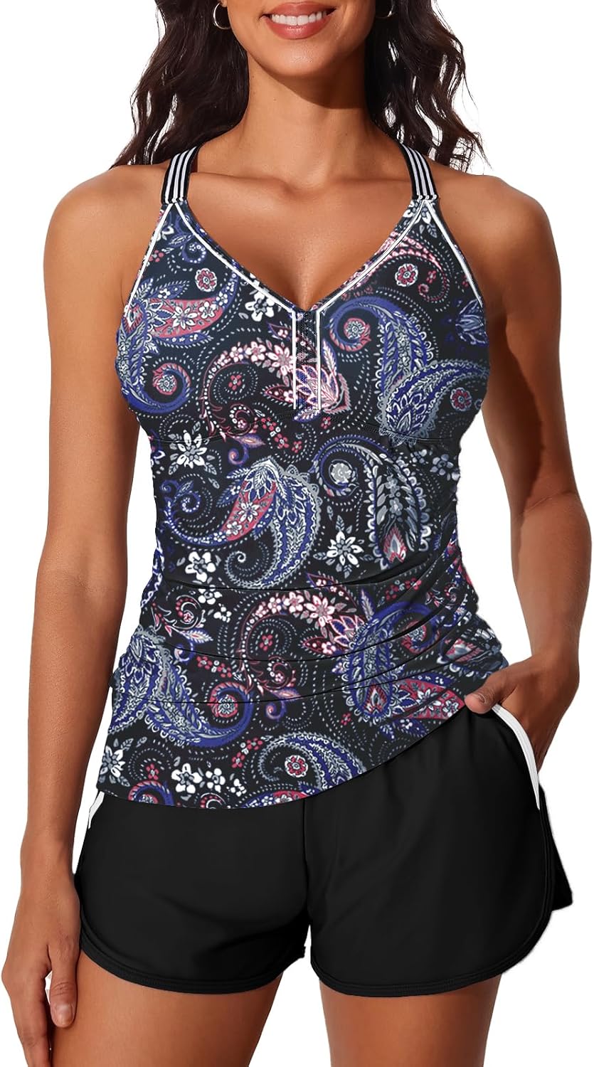 Manufacturer  Summer Mae Modest Tankini Swimsuits for Women 2025 Two Piece Bathing Suits with Sporty Pockets Boy Shorts for Tummy Control  Swimsuit