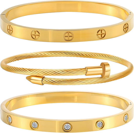 Manufacturer  Gold Bracelets for Women - Stackable Bangles with Friendship & Love Theme - Stainless Steel Jewelry Gift for Her  bracelets