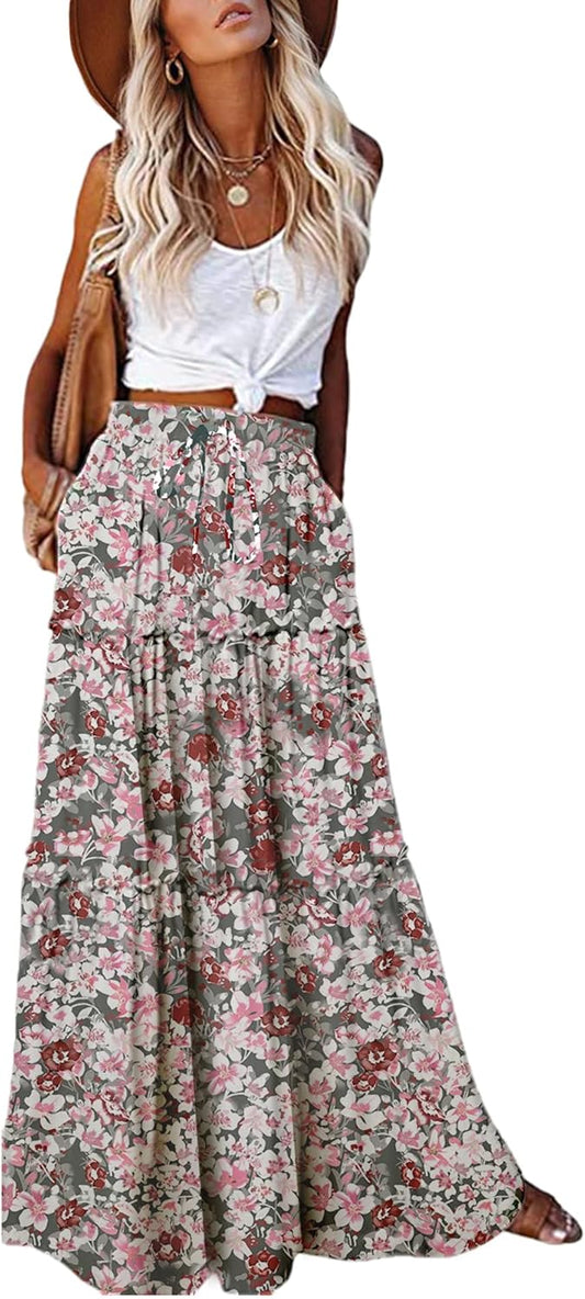 Manufacturer  EARKOHA Womens Casual High Waist Tie Paisley Print Long Maxi Skirt with Pockets skirts