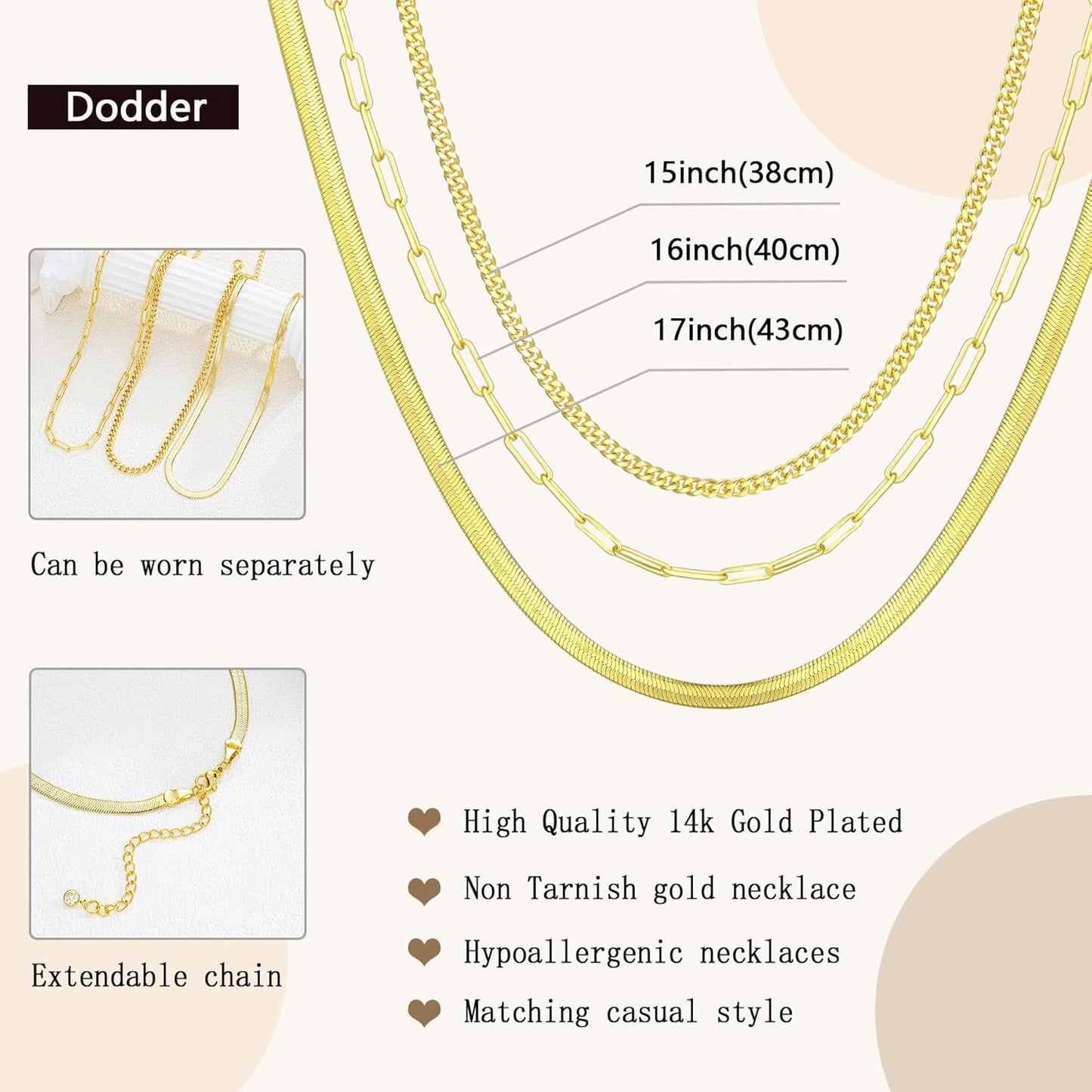Manufacturer  Gold Layered Necklaces for Women, 14K Gold Plated Dainty Gold Chain Choker Necklace Stack, Herringbone Gold Necklaces Set  Necklace