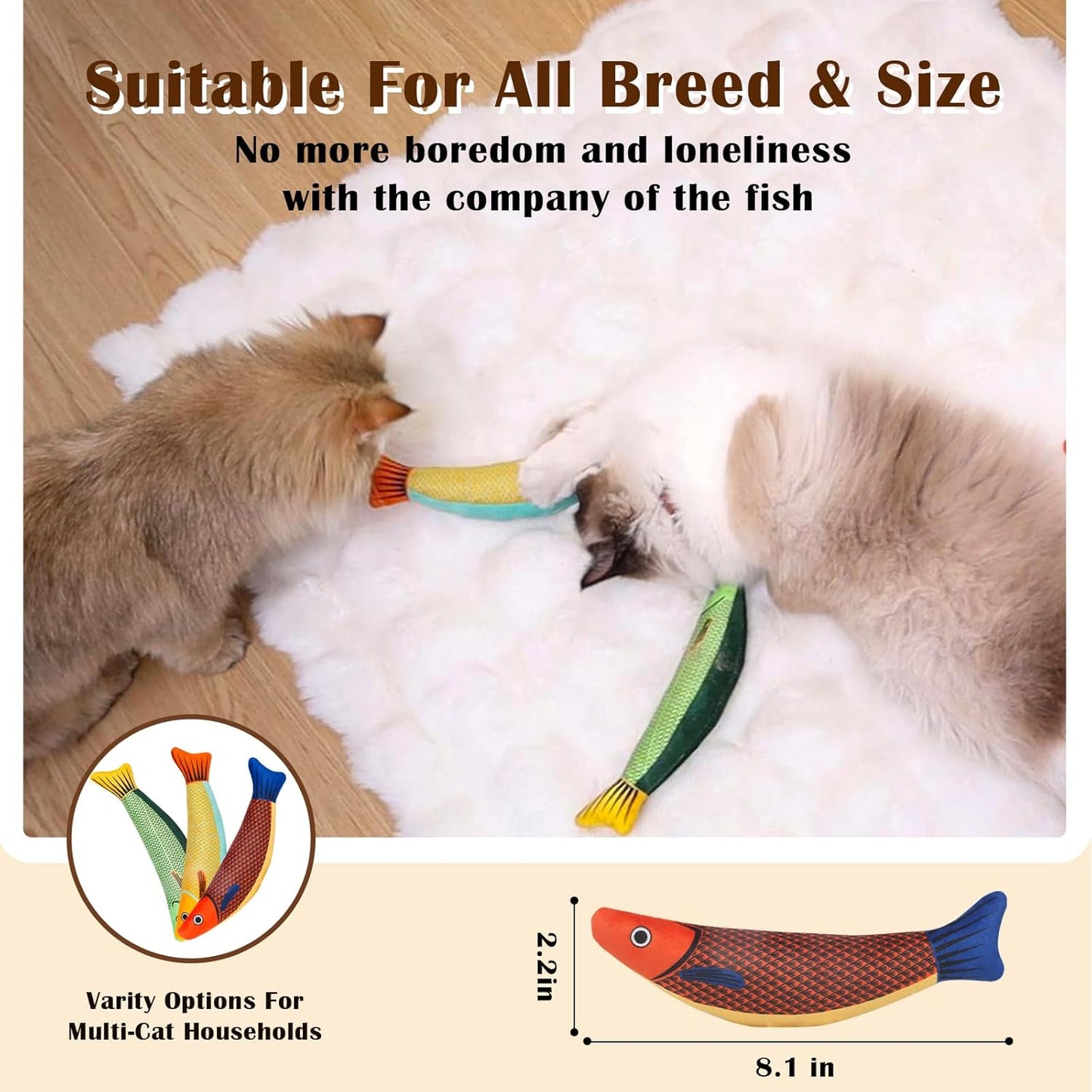 Manufacturer  Cat Toys 4 Pack, Fish Shaped Catnip Toys with Crinkle Sound, Durable Interactive Chew & Kicker Toys for Indoor Cats, 8.1 Inch for All Breeds    Cat toy