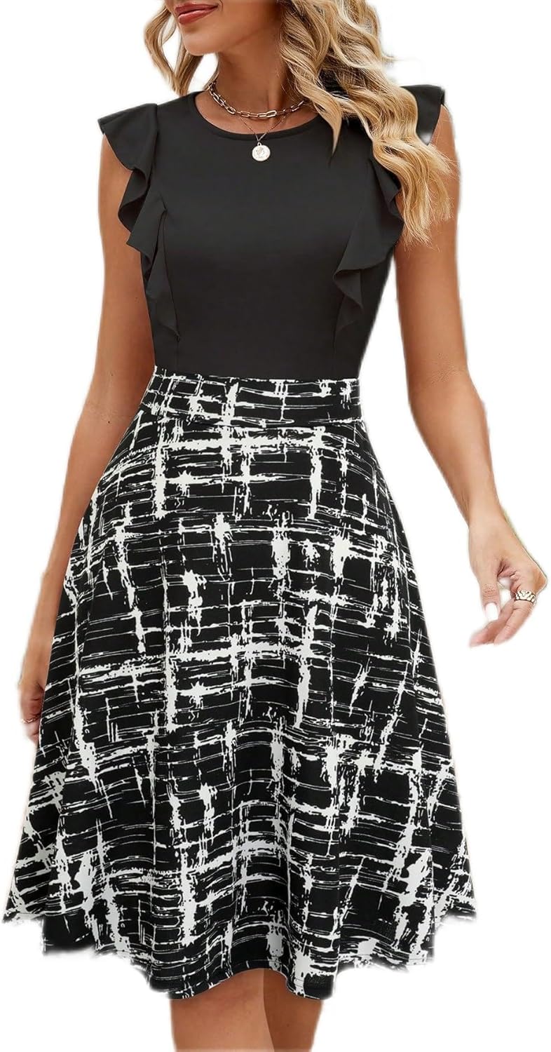 Manufacturer  YATHON Women's Vintage Ruffle Floral Flared A Line Swing Casual Cocktail Party Dresses dresses